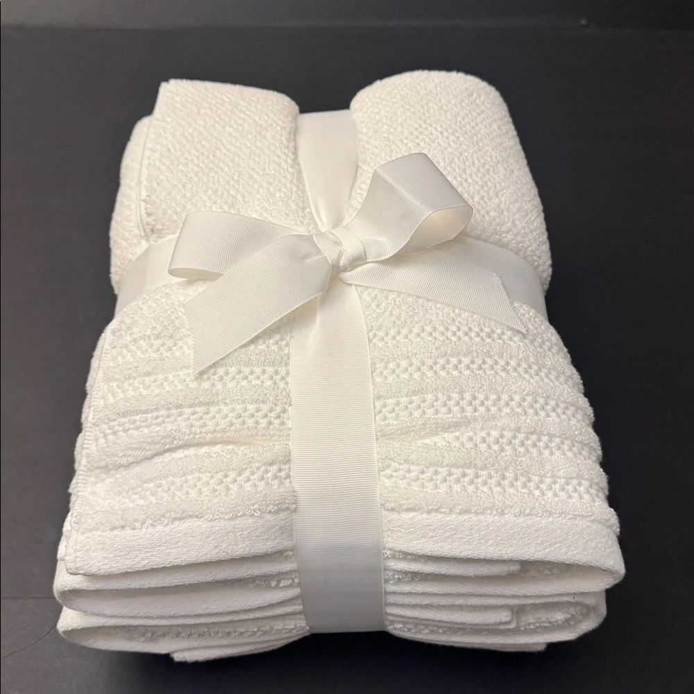 6pc TRULY LOU 100% Cotton Bath Towel Set - White/White